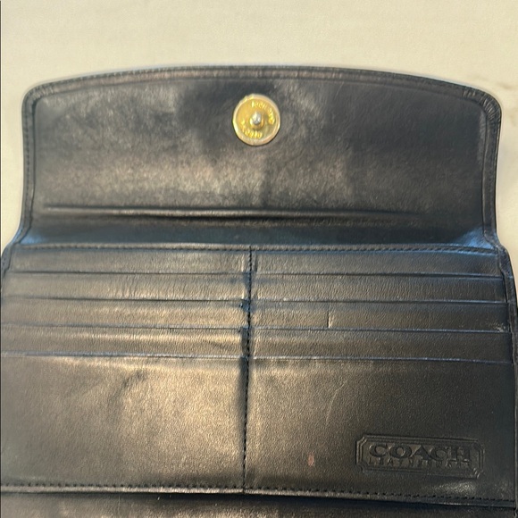 Coach Black Leather Wallet Card Checkbook Snap Clutch Coins VINTAGE - Picture 2 of 13